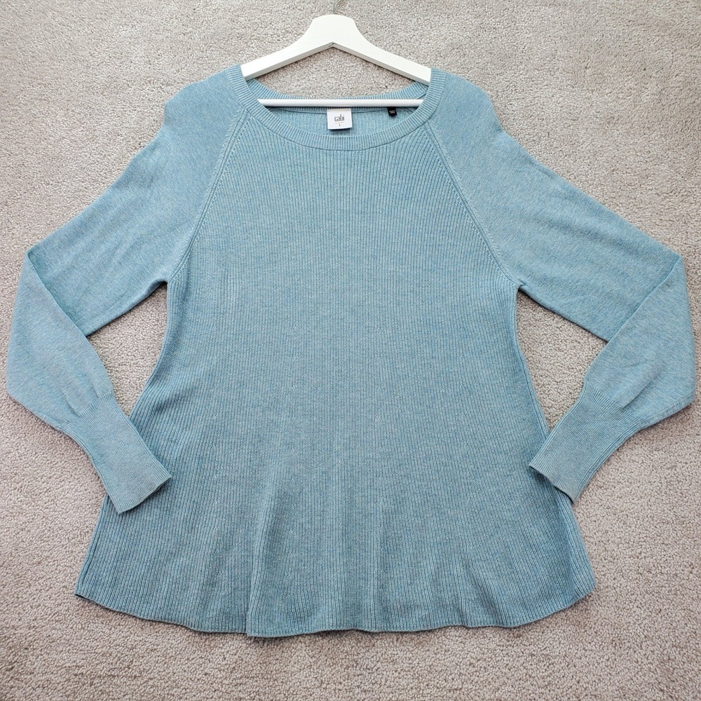 Cabi Women Light Blue Ribbed Knit Cotton Blend Pullover‎ Sweater Womens Large L